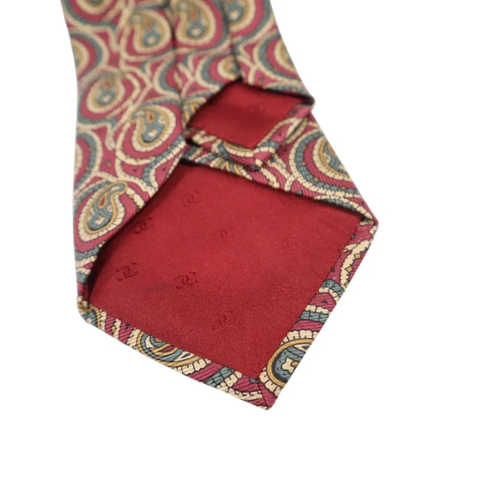 Chanel Paris 100% Silk Necktie Burgundy‎ Paisley CC Logo Lining Made in Italy